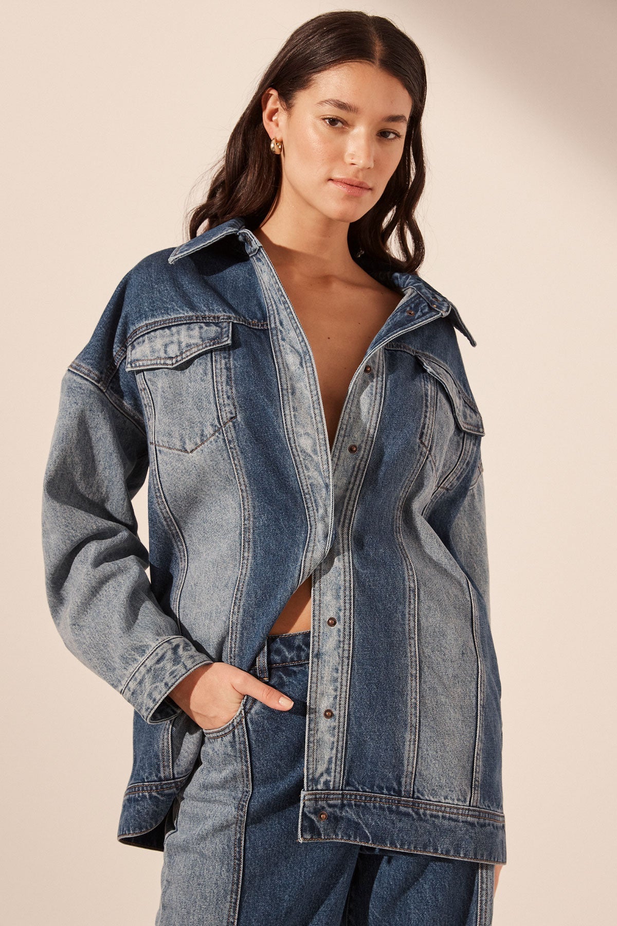 SHONA JOY REINA CONTRAST OVERSIZED PANELLED JACKET - INDIGO/PALE INDIGO