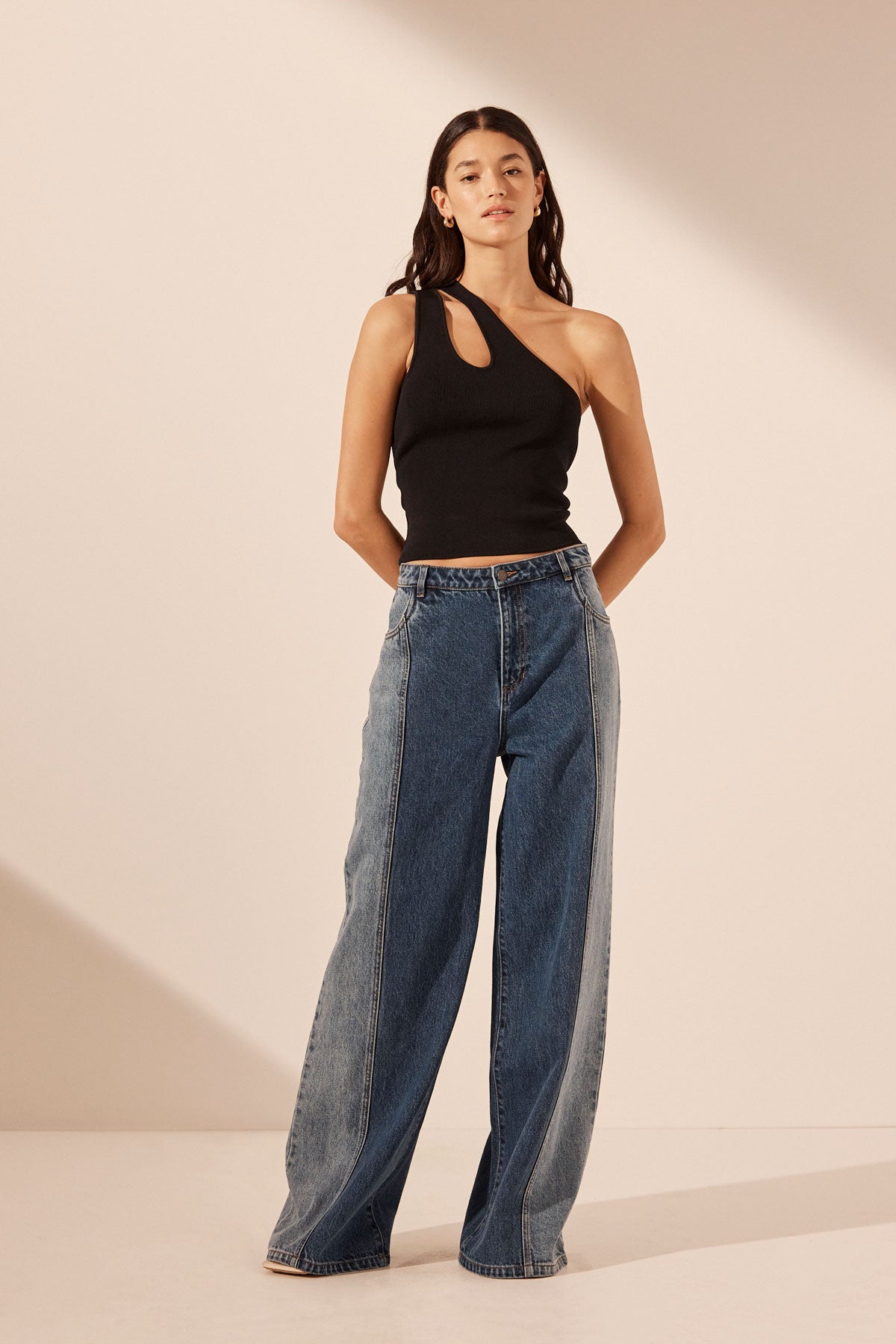 SHONA JOY REINA CONTRAST WIDE LEG JEAN - INDIGO/PALE INDIGO