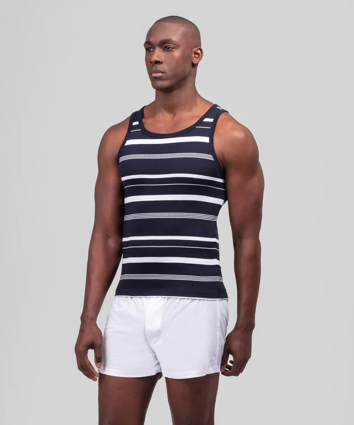 RON DORFF TANK TOP IRREGULAR STRIPES - NAVY WHITE