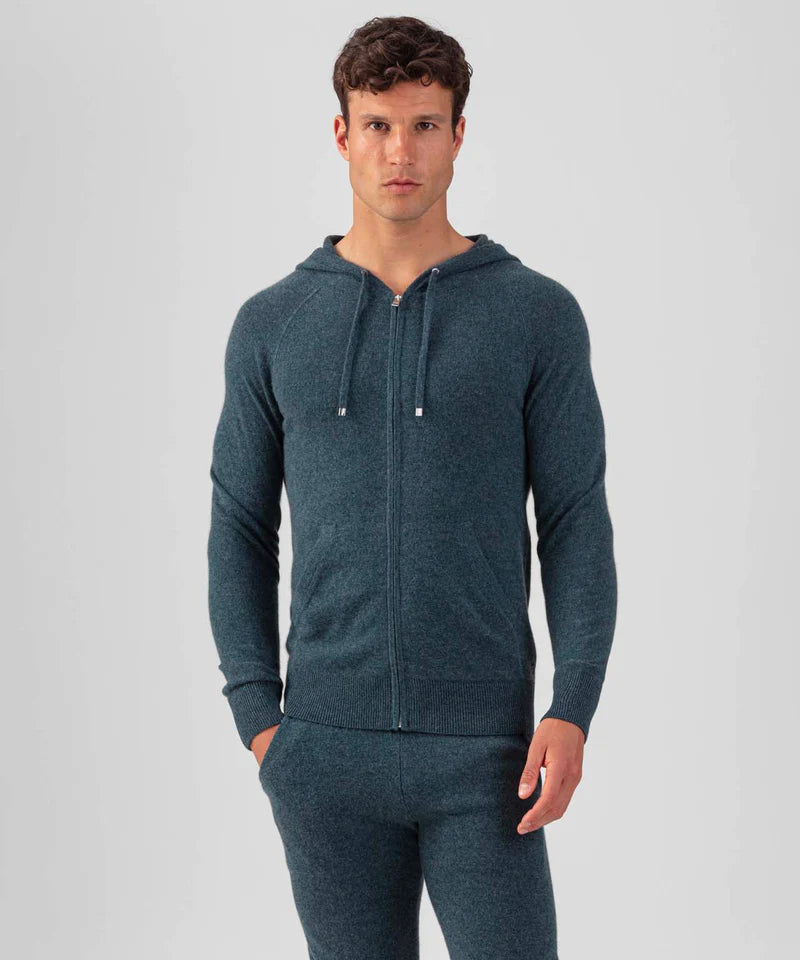 RON DORFF CASHMERE ZIPPED HOODIE - DARK SAGE