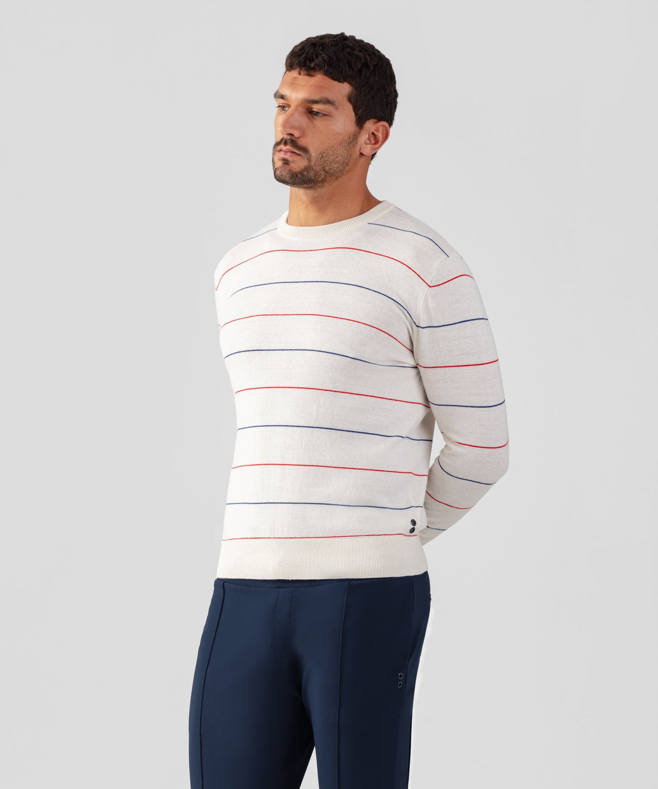 RON DORFF COTTON-SILK CASHMERE SWEATER W. TENNIS STRIPES - 2 COLORS