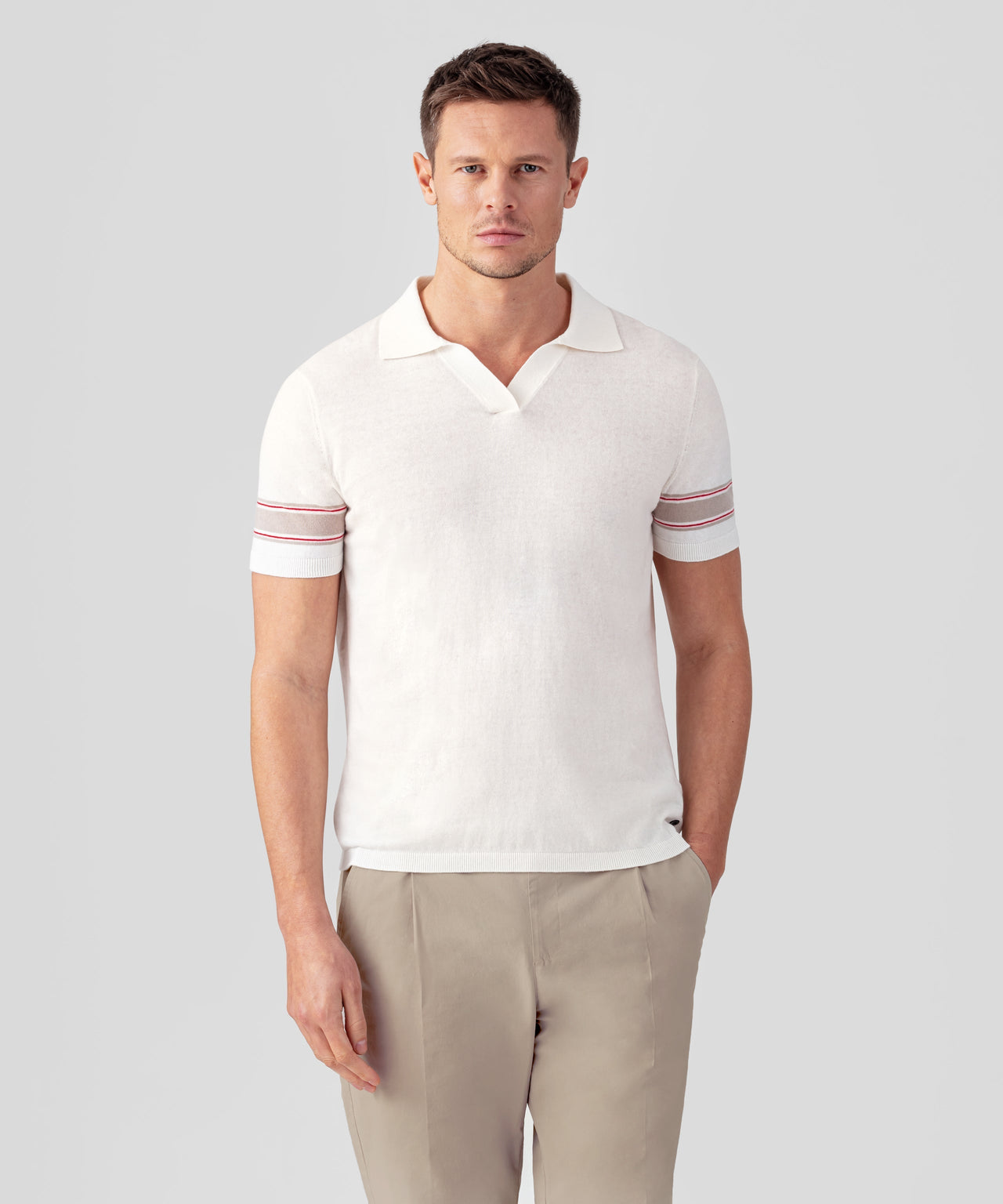 RON DORFF COTTON-LINEN V-NECK POLO - 2 COLORS