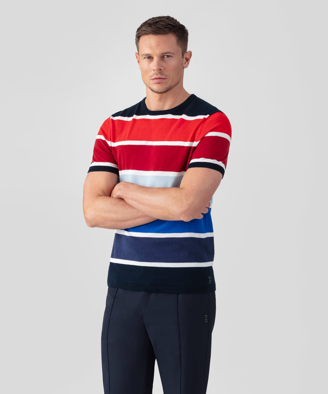 RON DORFF KNITTED T-SHIRT W. BIG STRIPES - DEEP BLUE