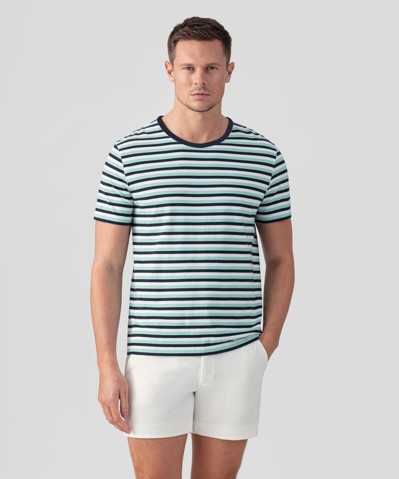 RON DORFF T-SHIRT EYELET EDITION W. TRICOLOR STRIPES - 2 COLORS