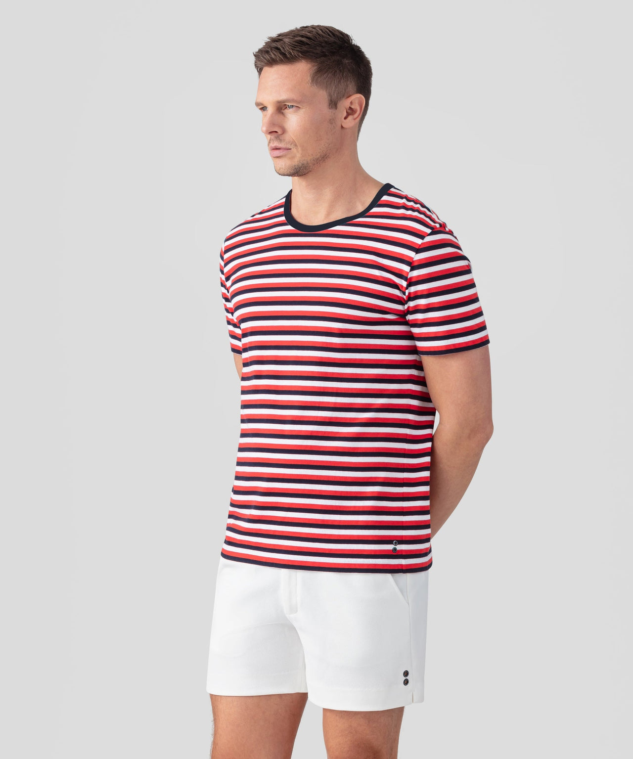 RON DORFF T-SHIRT EYELET EDITION W. TRICOLOR STRIPES - 2 COLORS