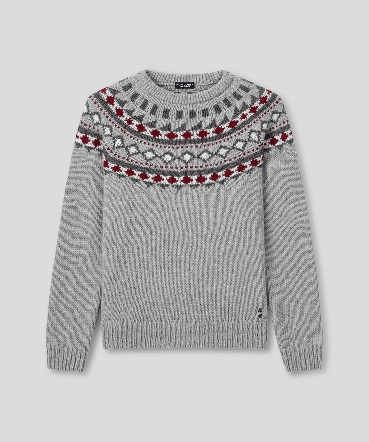 RON DORFF WOOL CASHMERE SWEATER W. NORDIC PATTERN - GREY MELANGE