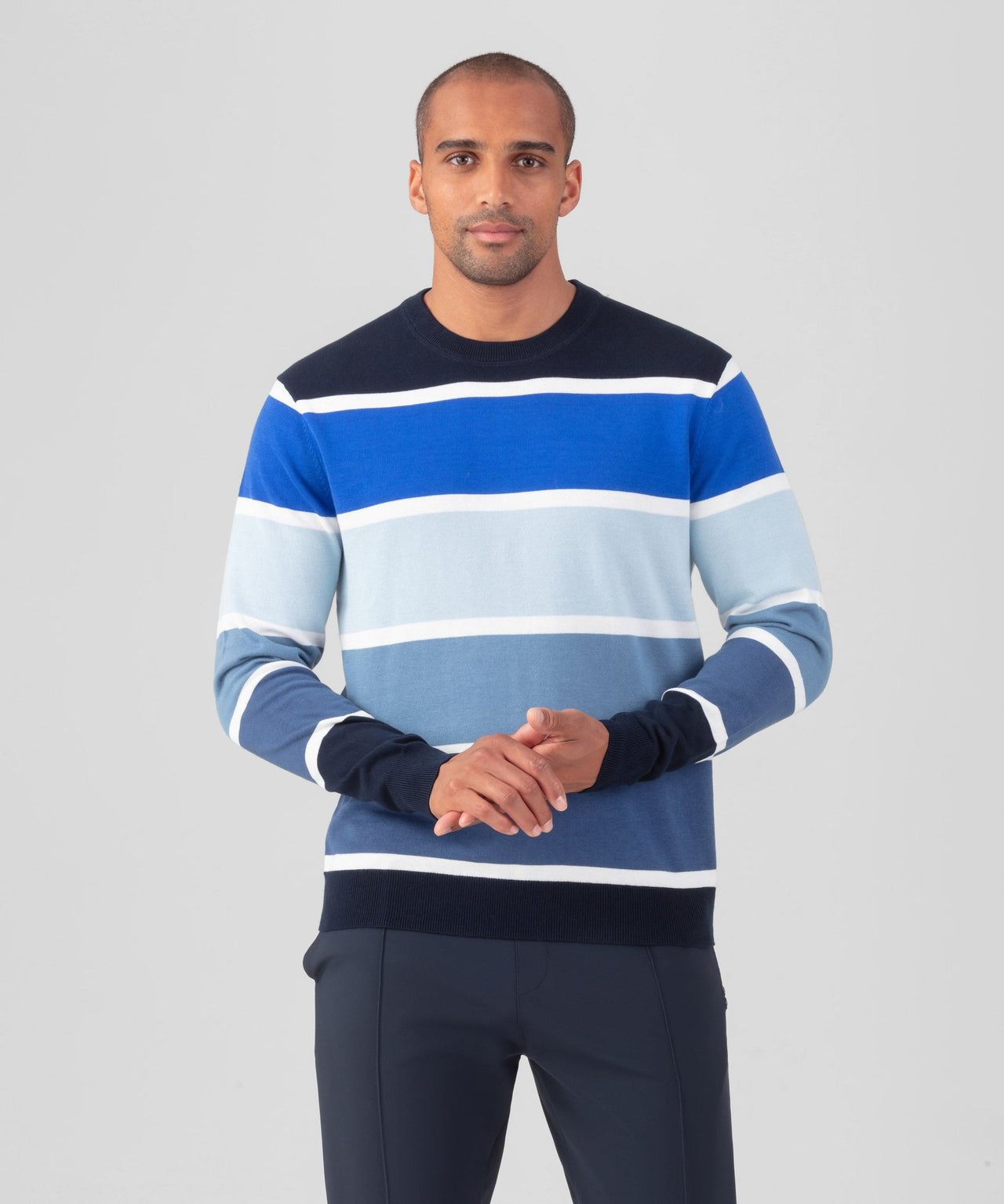 RON DORFF COTTON PANELLED SWEATER - NAVY