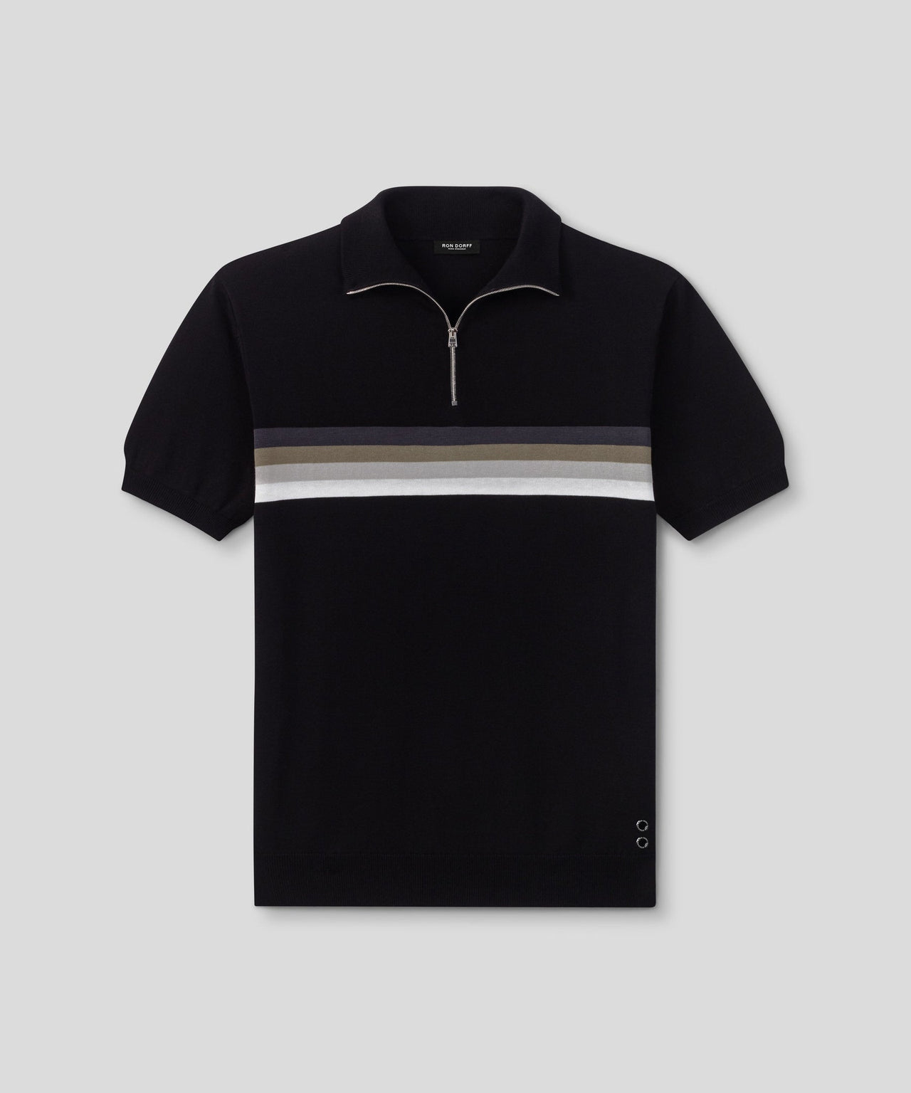 RON DORFF COTTON/SILK POLO W. CHEST STRIPES - BLACK