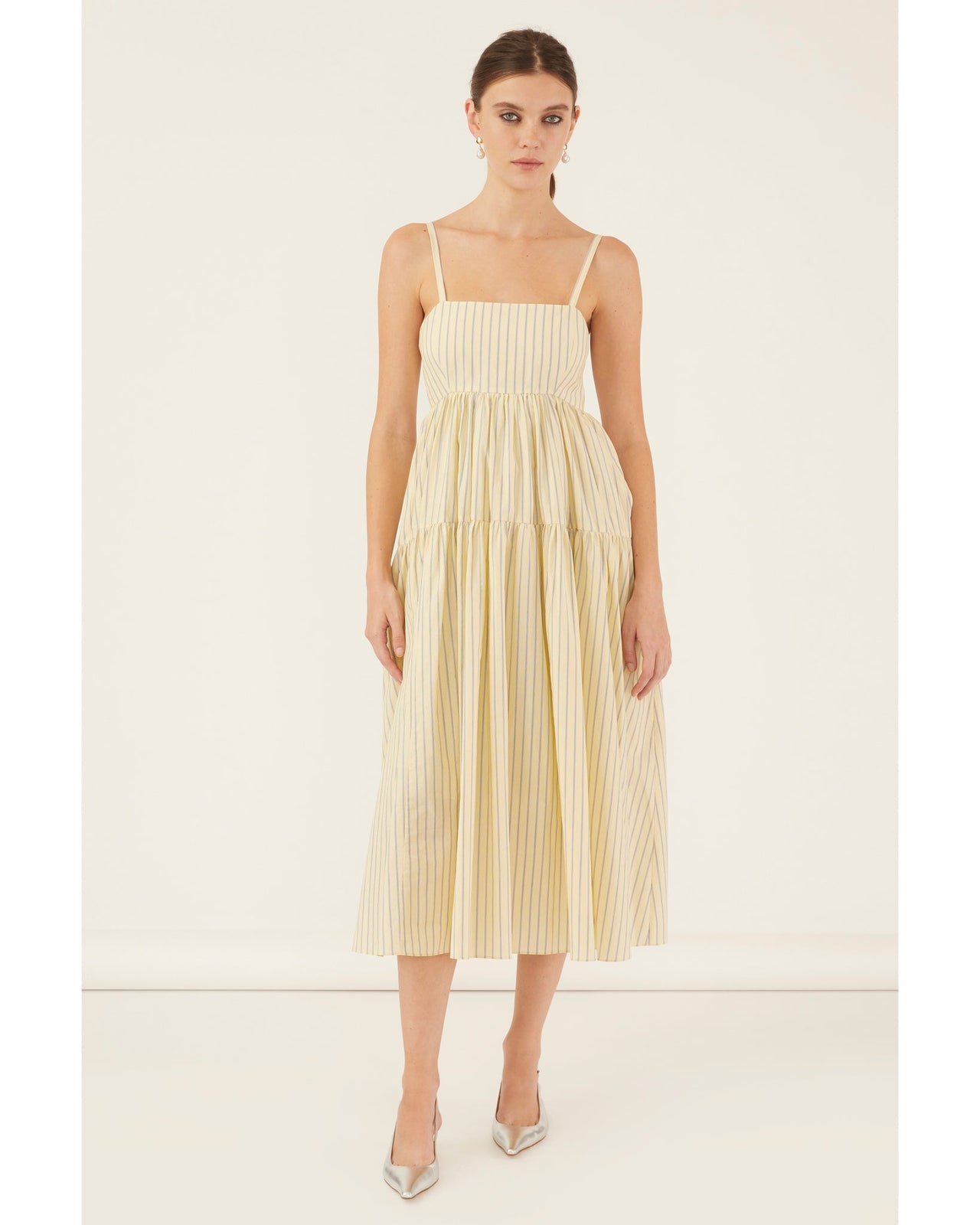 MARISSA WEBB EVA TRAPEZE MIDI DRESS - CANARY EDIE STRIPE