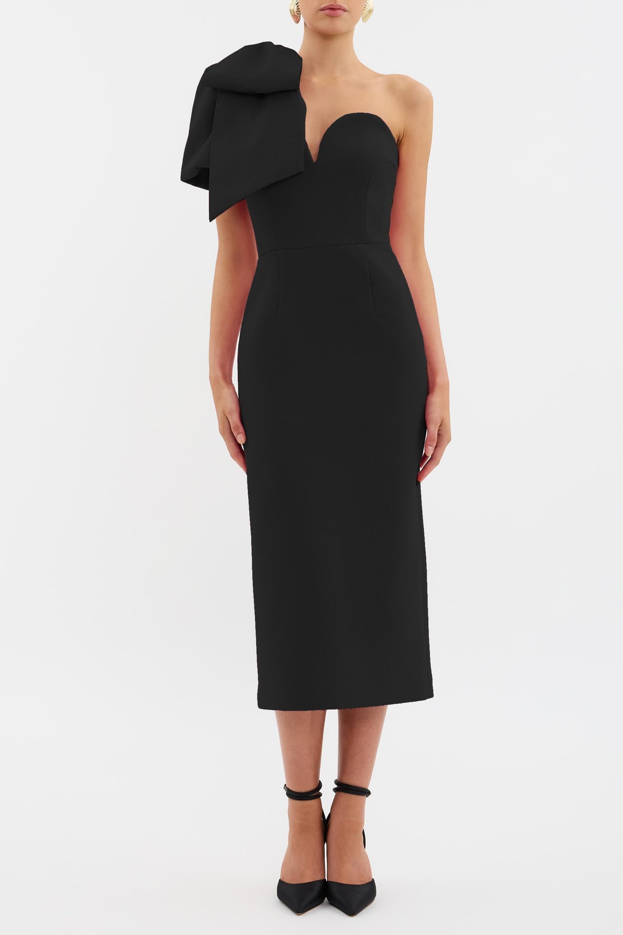 REBECCA VALLANCE ANAIS ONE SHOULDER MIDI DRESS - BLACK