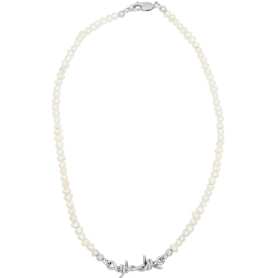 BRITT BOLTON BARBED WIRE PEARL NECKLACE - SILVER