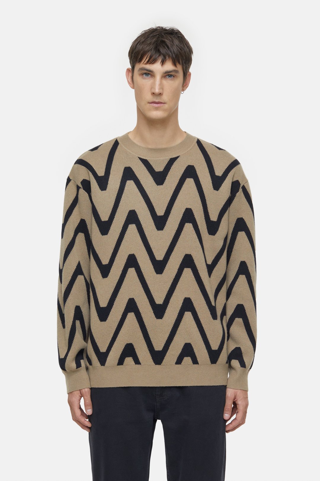 CLOSED MENS CASHMERE MIX SWEATER- TAUPE/BEIGE/BLACK