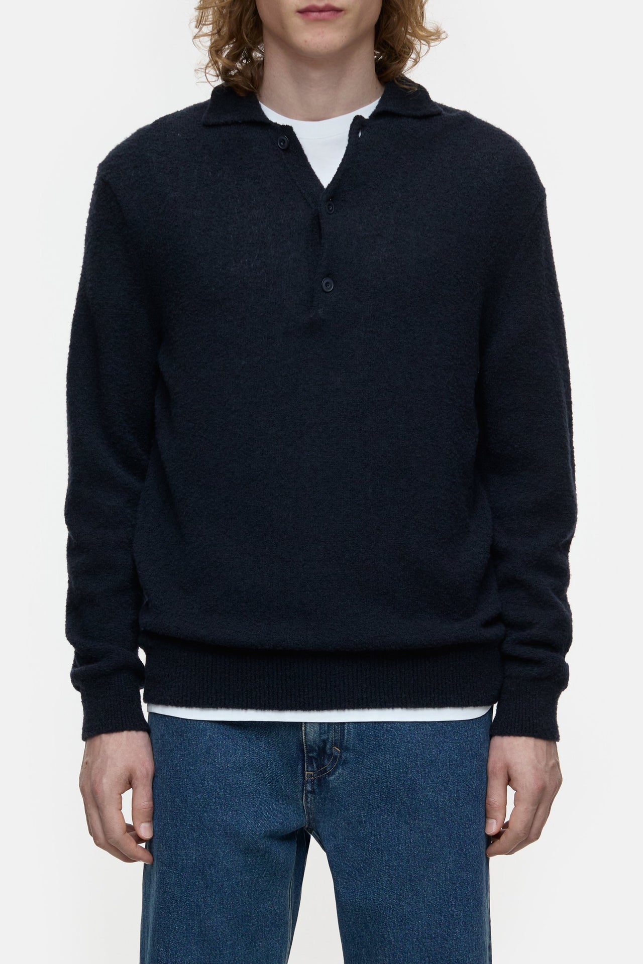 CLOSED MENS POLO JUMPER IN WOOL BLEND - DARK NIGHT