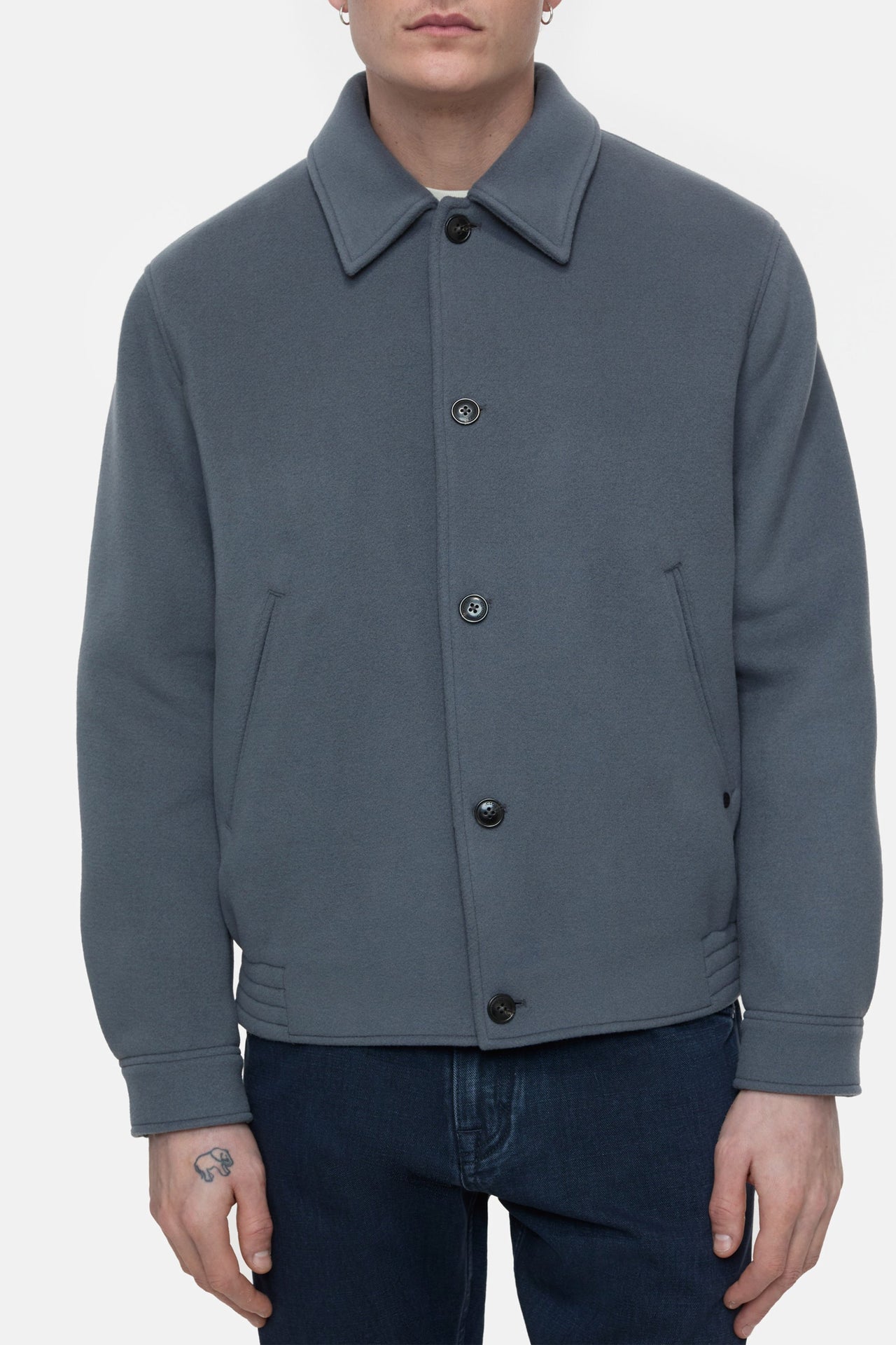 CLOSED MENS VARSITY BLOUSON IN VIRGIN WOOL MIX - WASHED STONE