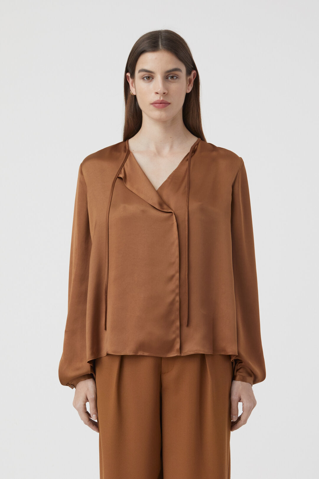 CLOSED WOMENS SLEEK TWILL BLOUSE - AUBURN