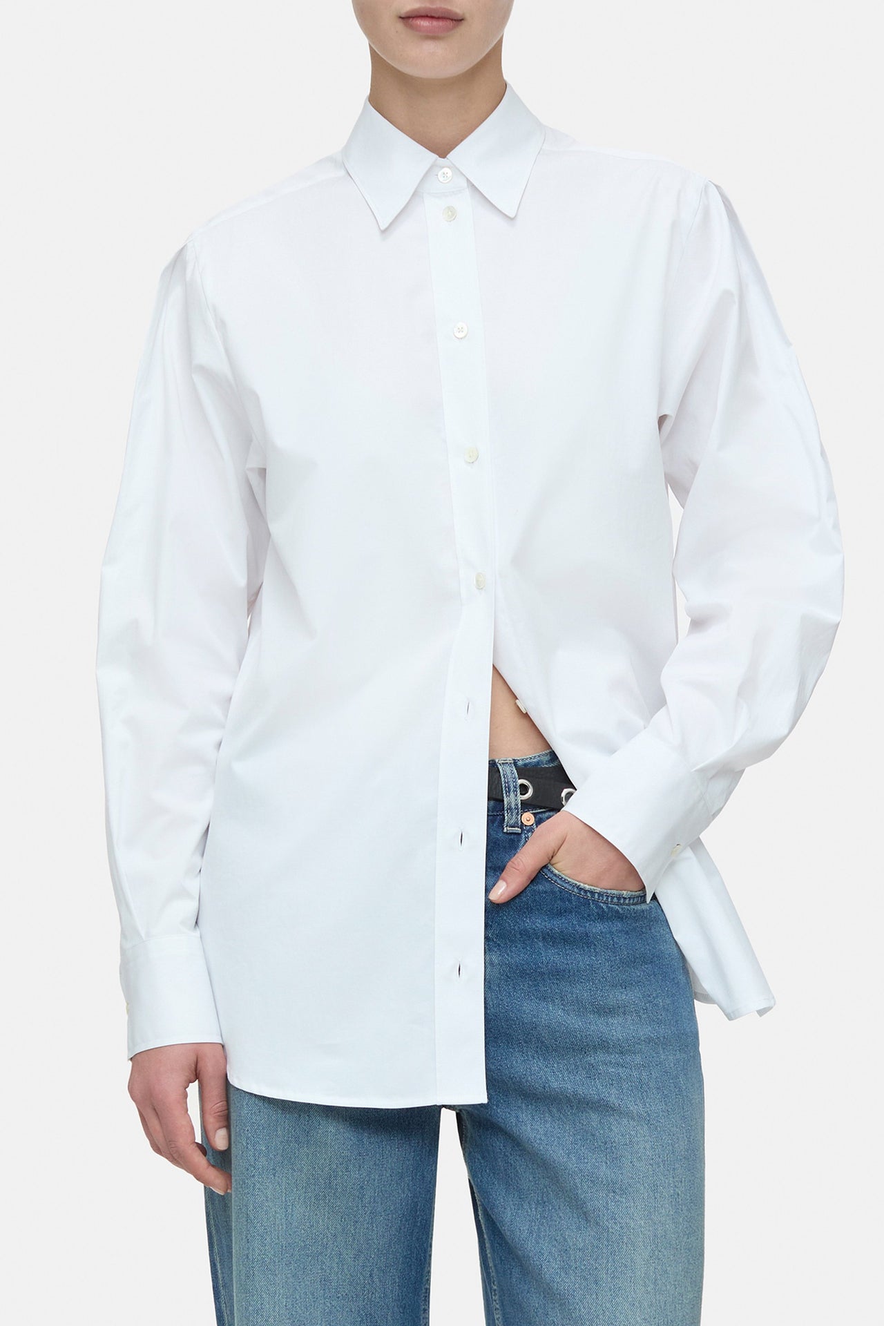 CLOSED WOMENS COTTON POPLIN SHIRT BLOUSE - WHITE