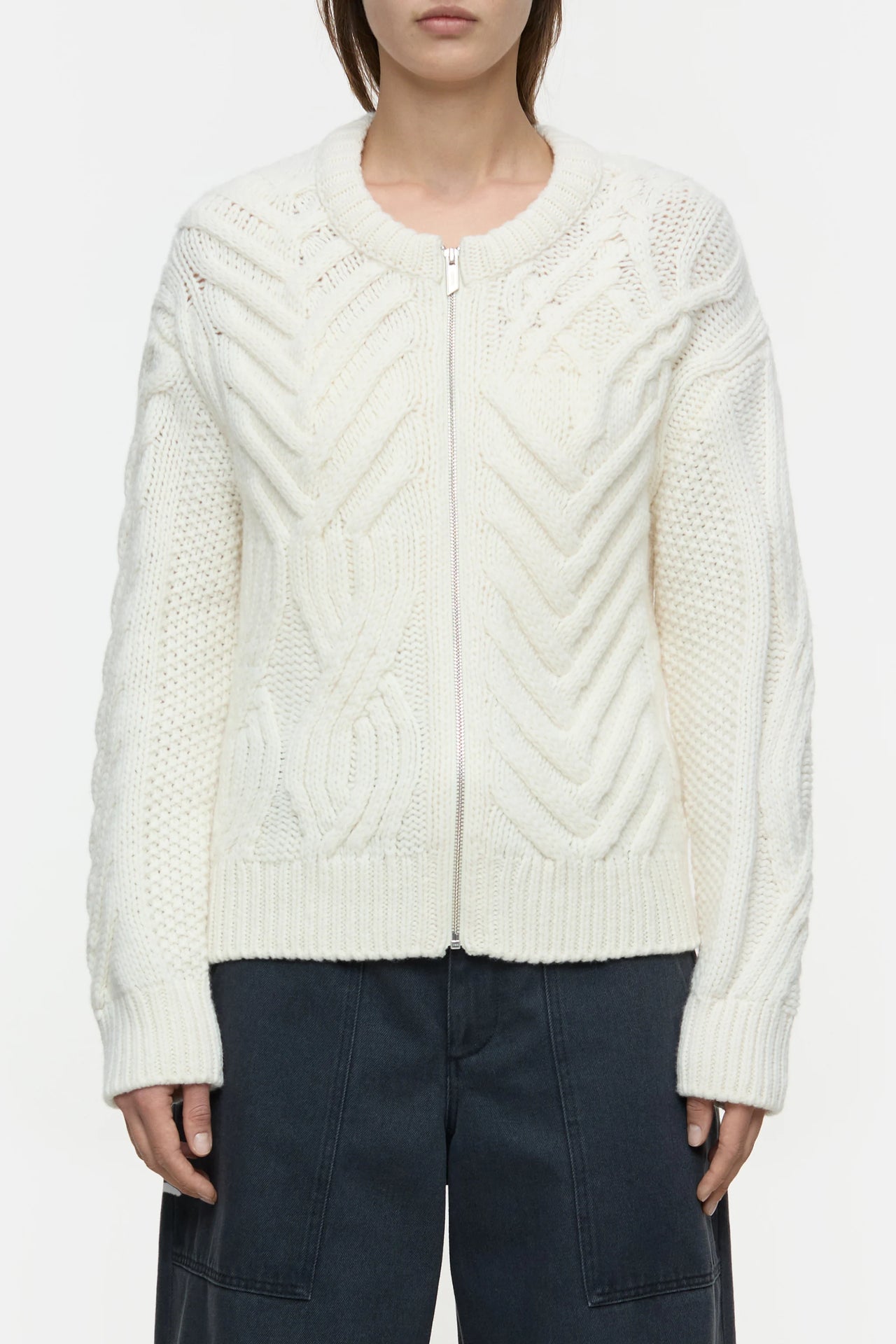 CLOSED WOMENS CABLE KNIT CARDIGAN - IVORY