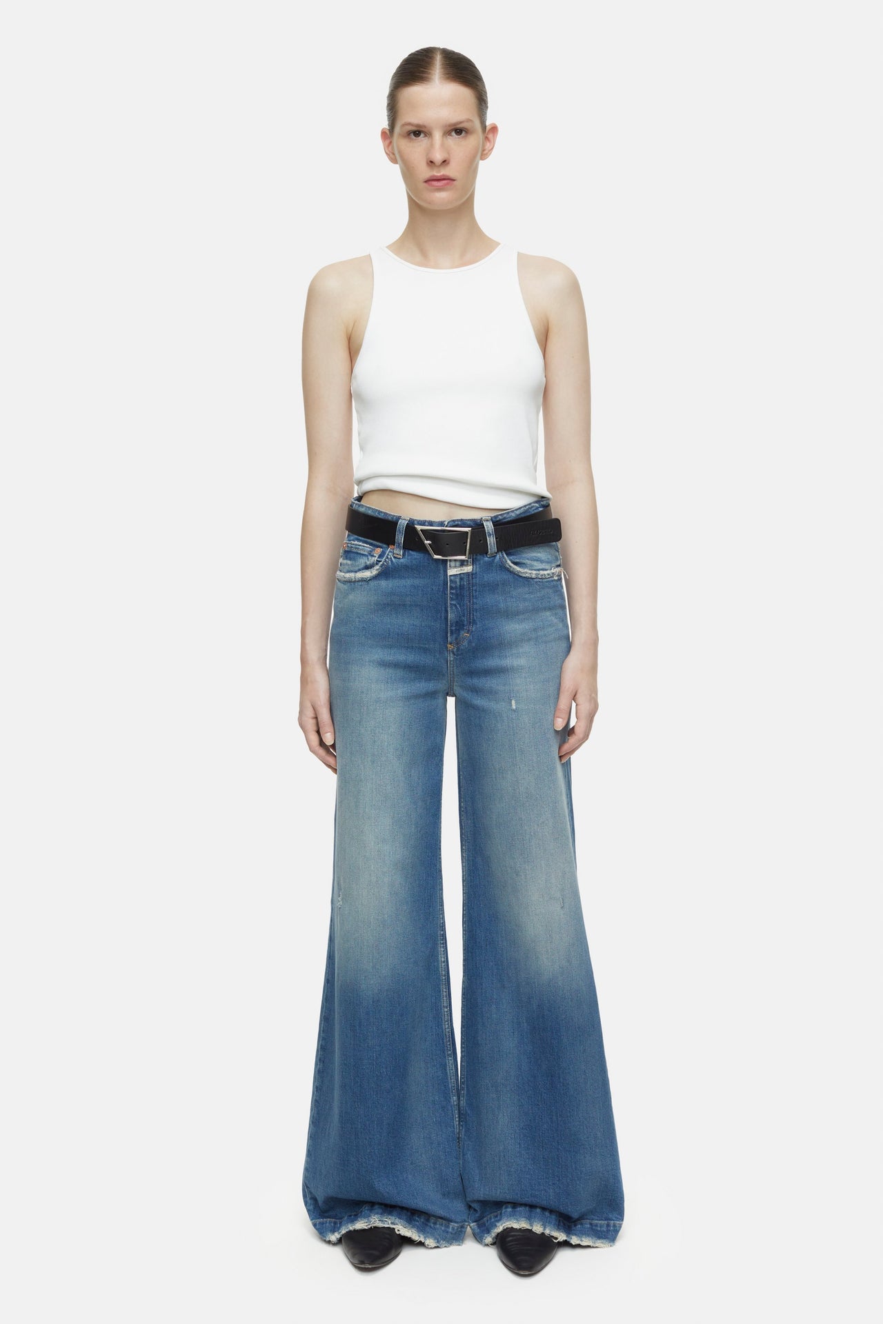 CLOSED WOMENS GLOW-UP WIDE LEG DENIM - MID BLUE