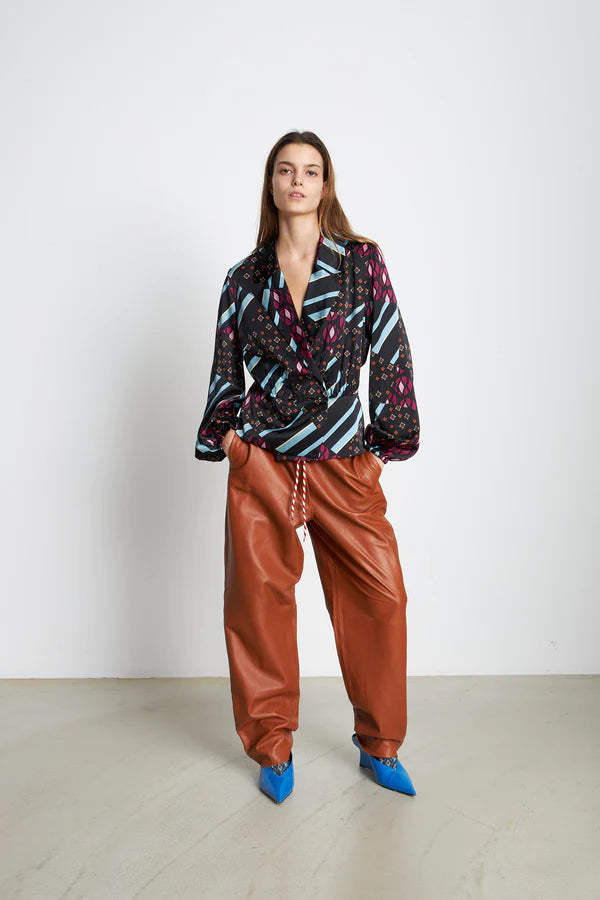 STELLA NOVA JIJI DOUBLE-BREASTED SILK BLOUSE - TIE COMBINATION