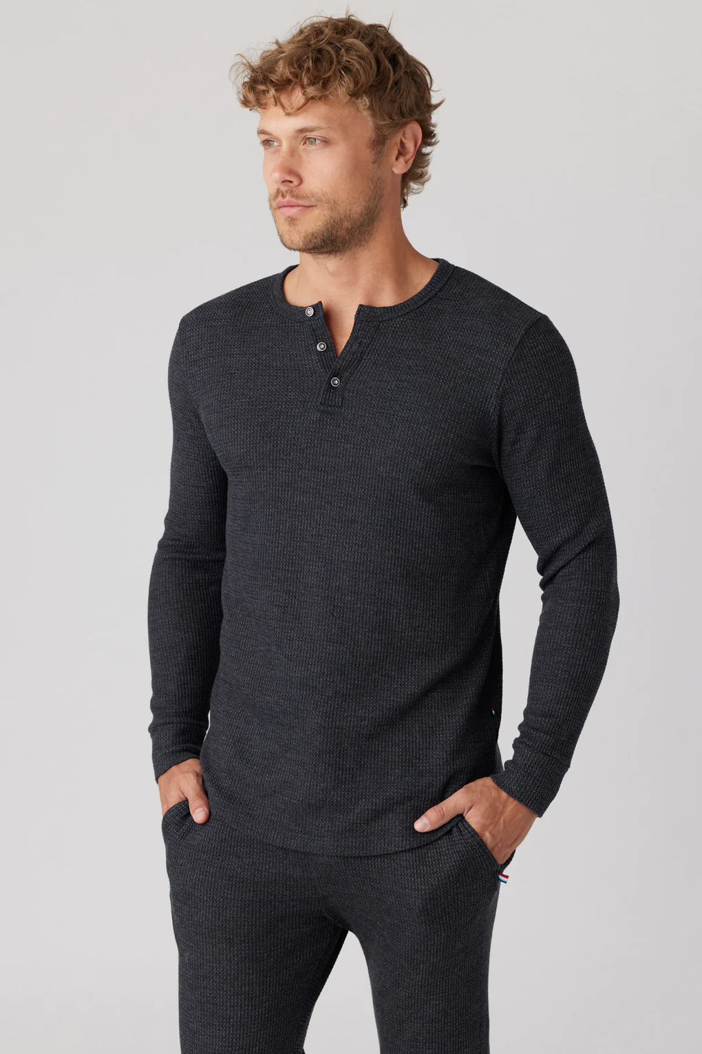 SOL ANGELES MENS THERMAL LONG SLEEVE HENLEY-BLACK