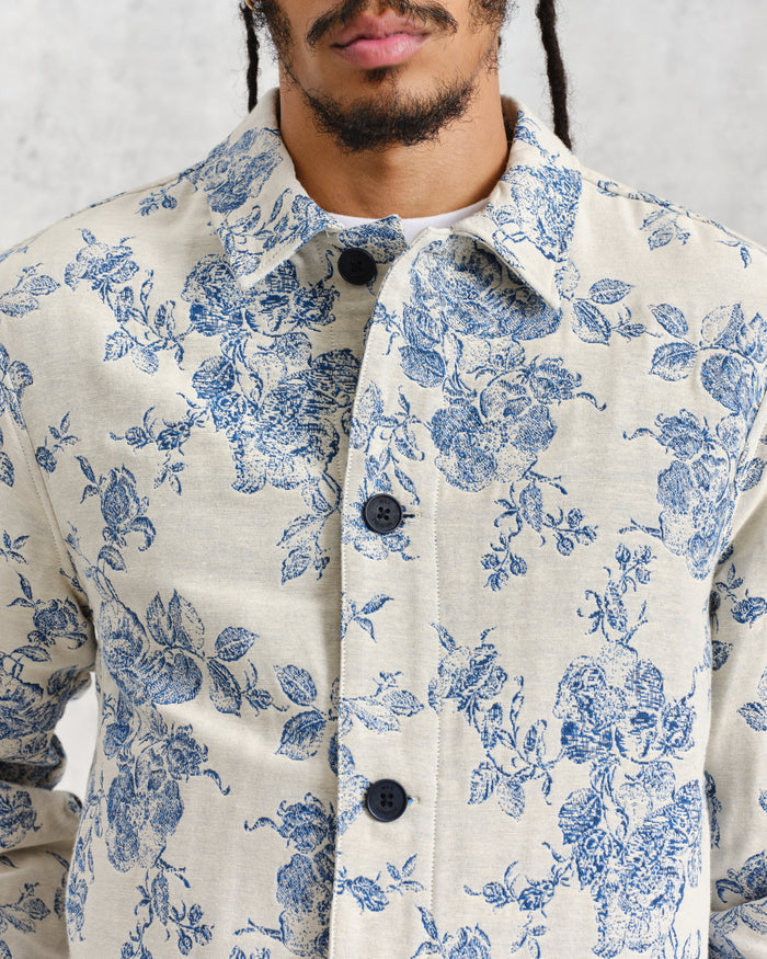 WAX LONDON IGGY JACKET - ECRU/BLUE FLORAL JACQUARD