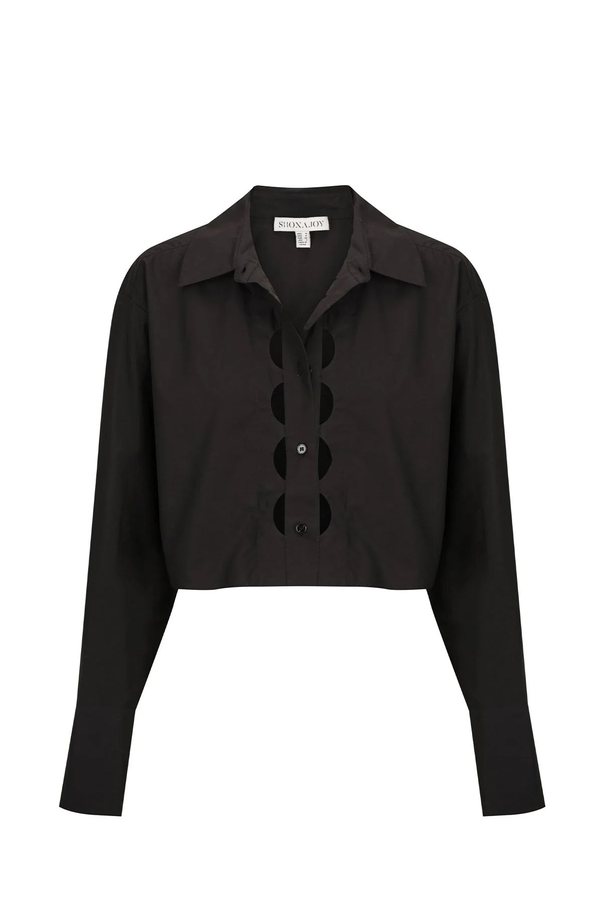 SHONA JOY JOSEPHINE SCALLOP CUT OUT CROP SHIRT - BLACK