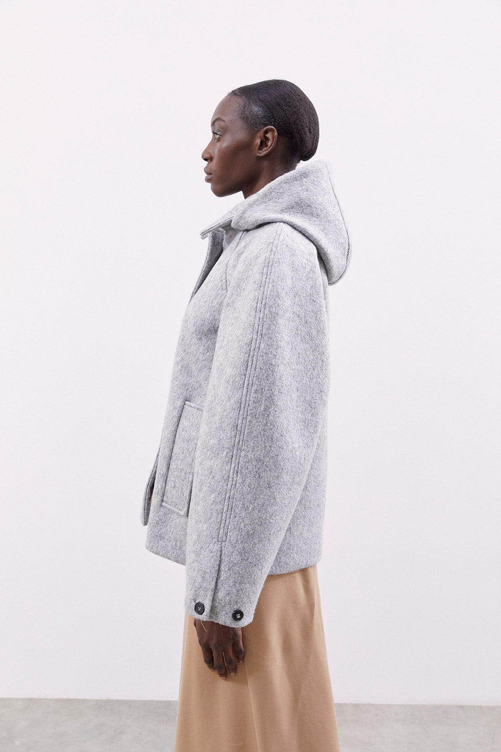 MEIMEIJ WOOL COAT W/ DETACHABLE HOOD MAC1CT-HEATHER GREY