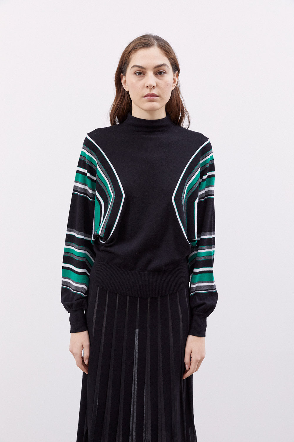 MEIMEIJ MOCK-NECK SWEATER MZ11PL- GREEN STRIPE