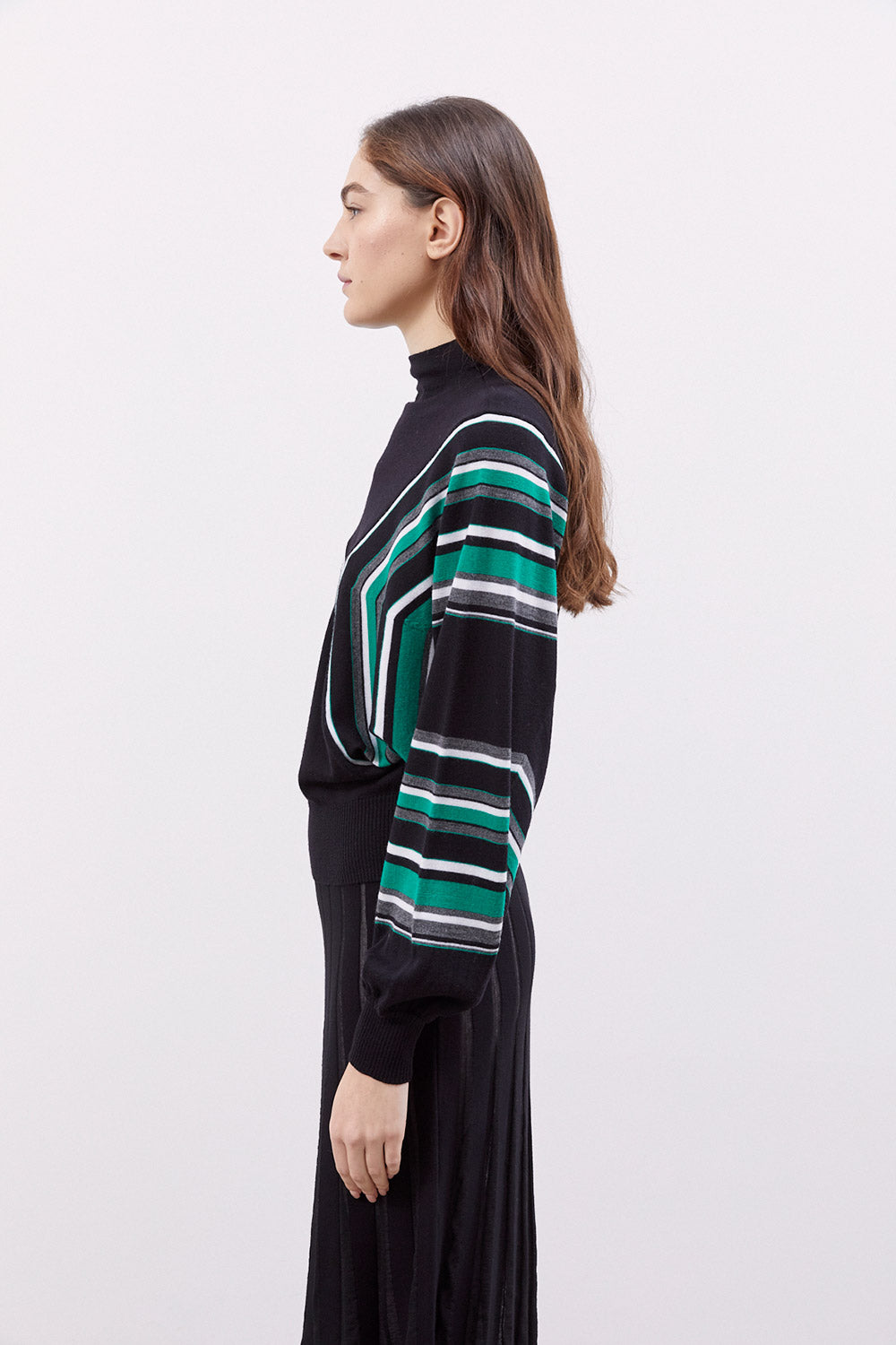 MEIMEIJ MOCK-NECK SWEATER MZ11PL- GREEN STRIPE