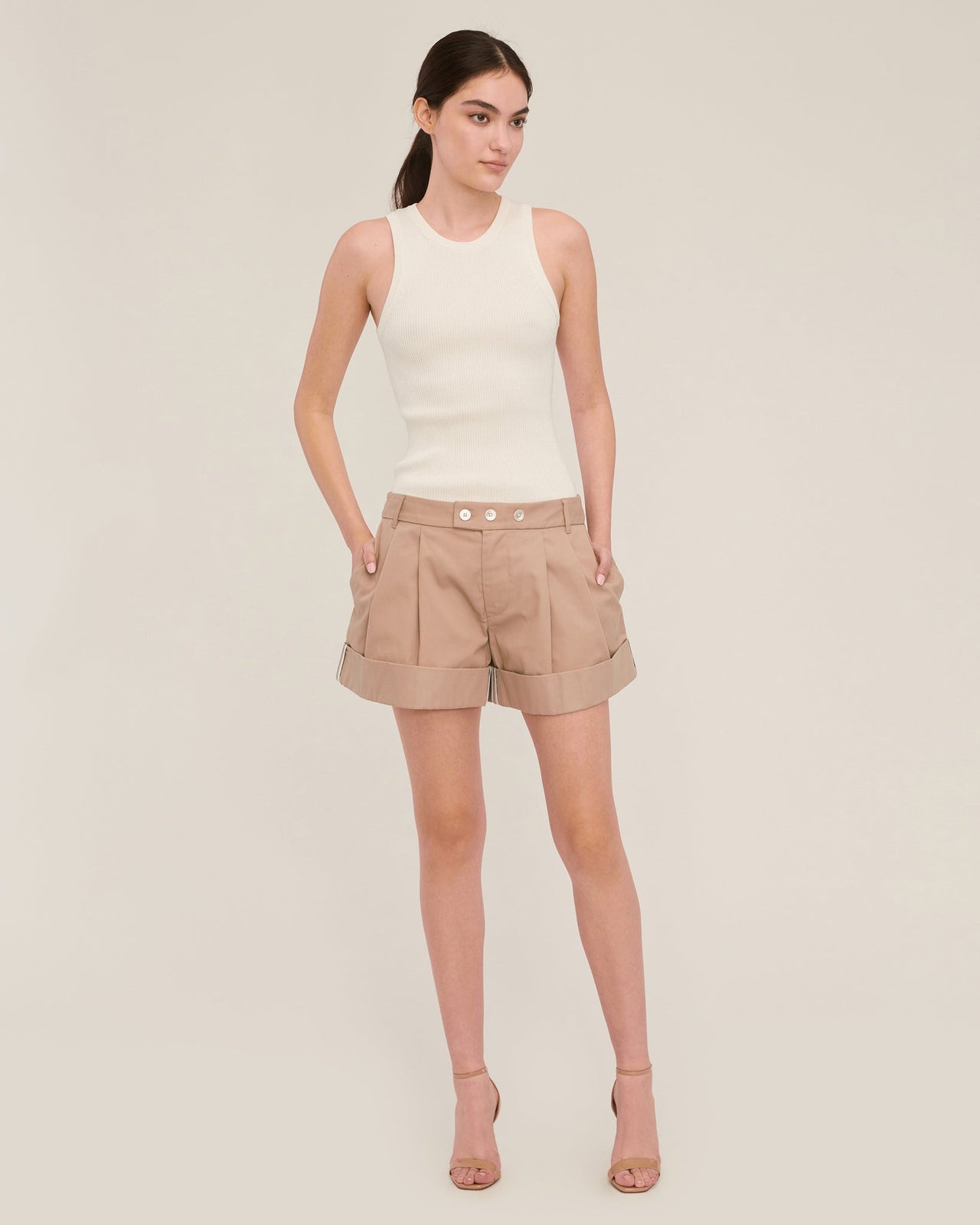 MARISSA WEBB BAILEY PLEATED CHINO SHORT - SAND BEIGE