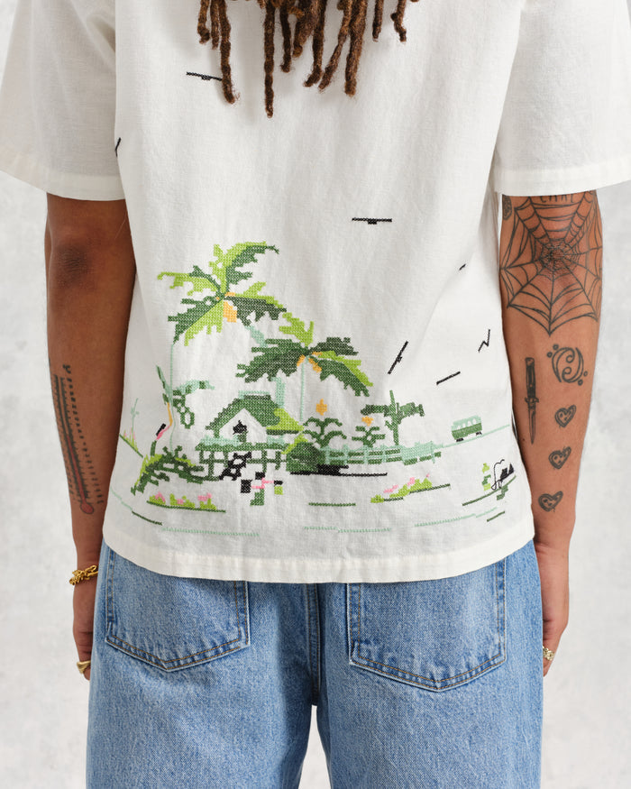 WAX LONDON NEWTON SHIRT - ECRU PARADISE STICH