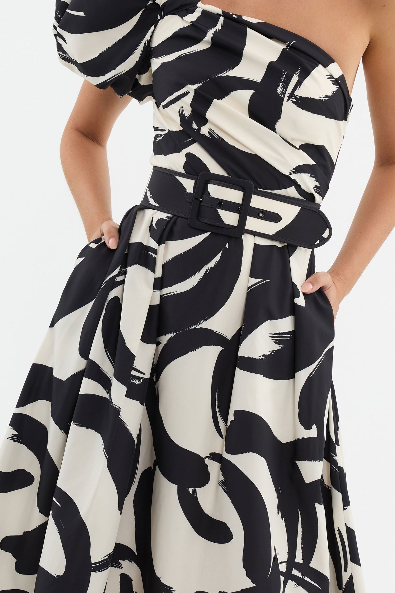 REBECCA VALLANCE POMPIDOU ONE SHOULDER MIDI DRESS