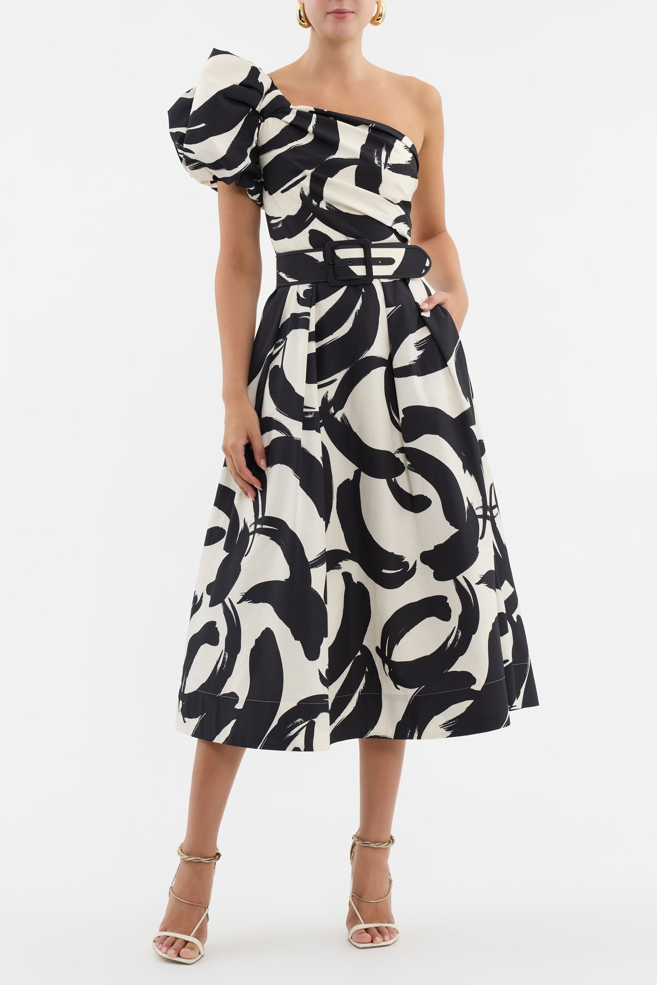 REBECCA VALLANCE POMPIDOU ONE SHOULDER MIDI DRESS