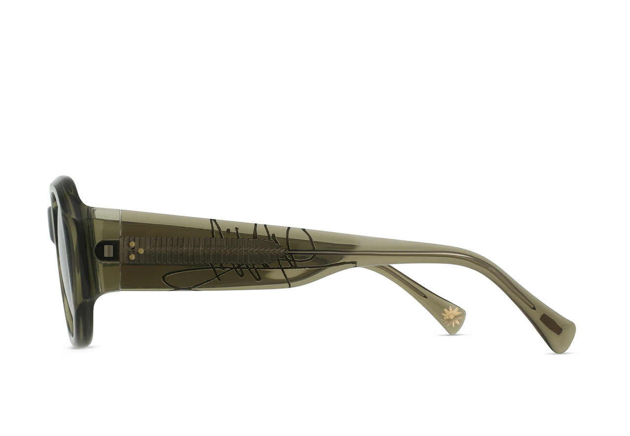 RAEN ZOUK SQUARE SUNGLASSES - CAMBRIA/ GREEN POLARIZED