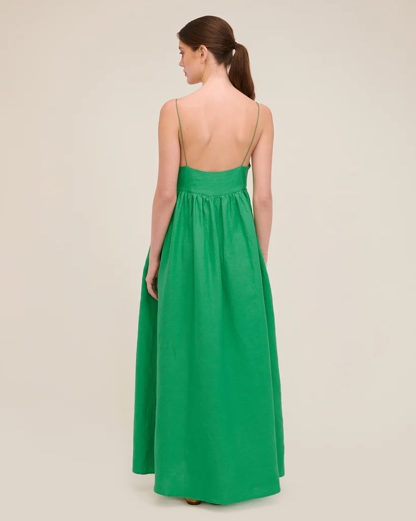 MARISSA WEBB LUNA LINEN EMPIRE MAXI DRESS IN KELLY GREEN