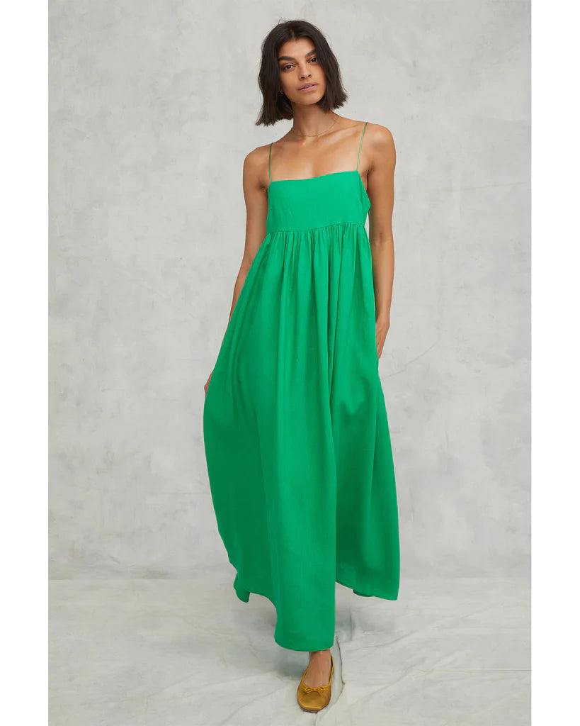 MARISSA WEBB LUNA LINEN EMPIRE MAXI DRESS IN KELLY GREEN