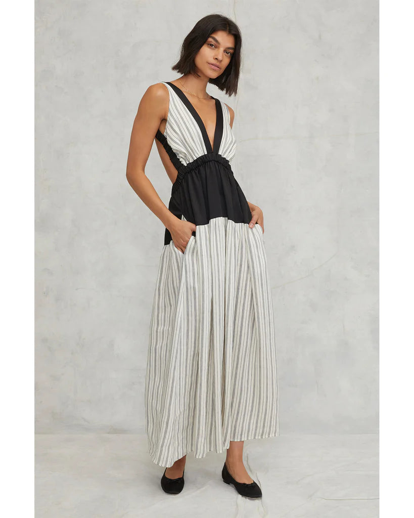 MARISSA WEBB ZOE STRIPE MAXI DRESS- NAVY STRIPE BLACK COMBO