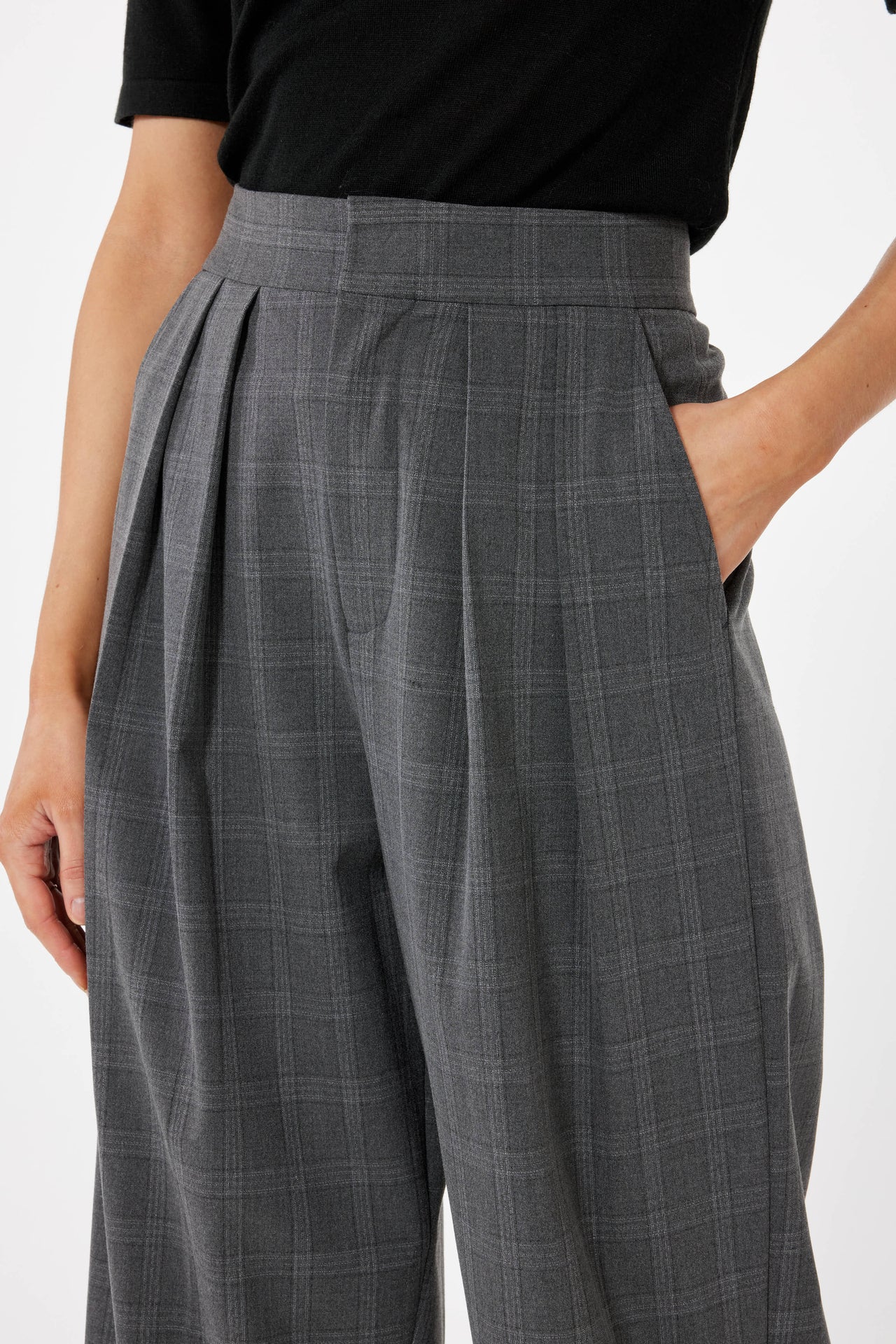 RUE SOPHIE DOUBLE PLEAT TROUSER - GREY PLAID