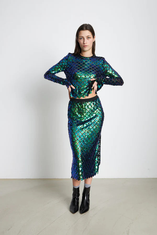 STELLA NOVA DOLORES SEQUINS SKIRT - AQUA BLUE