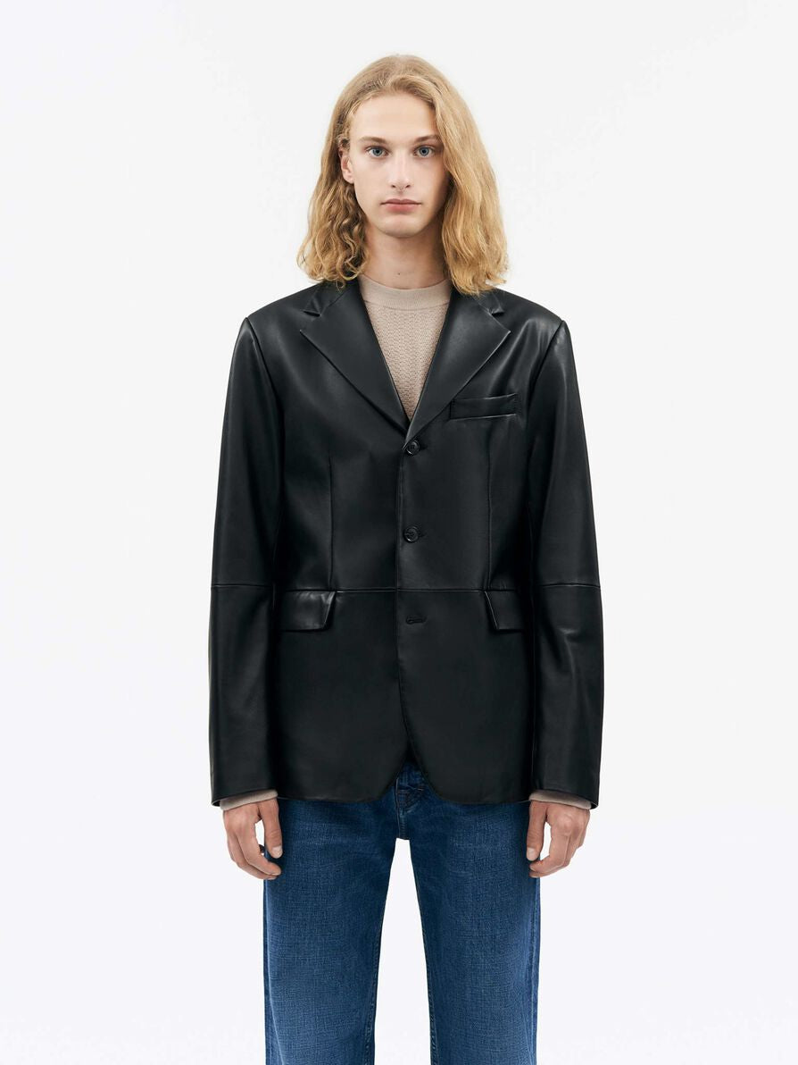 TIGER OF SWEDEN JRUE LEATHER BLAZER - BLACK