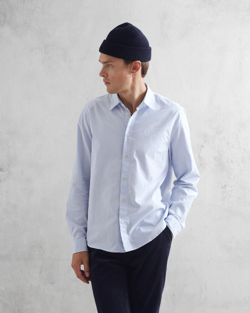 WAX LONDON TRIN SHIRT - OXFORD STRIPE BLUE