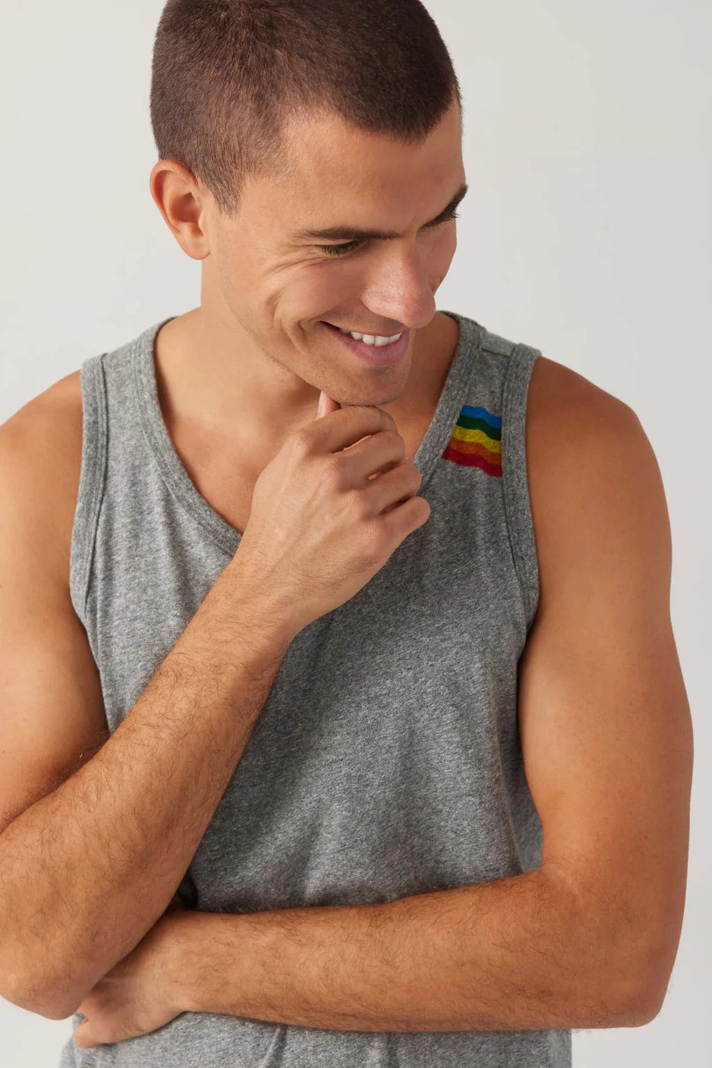 SOL ANGELES MENS RAINBOW STRIPE TANK - HEATHER