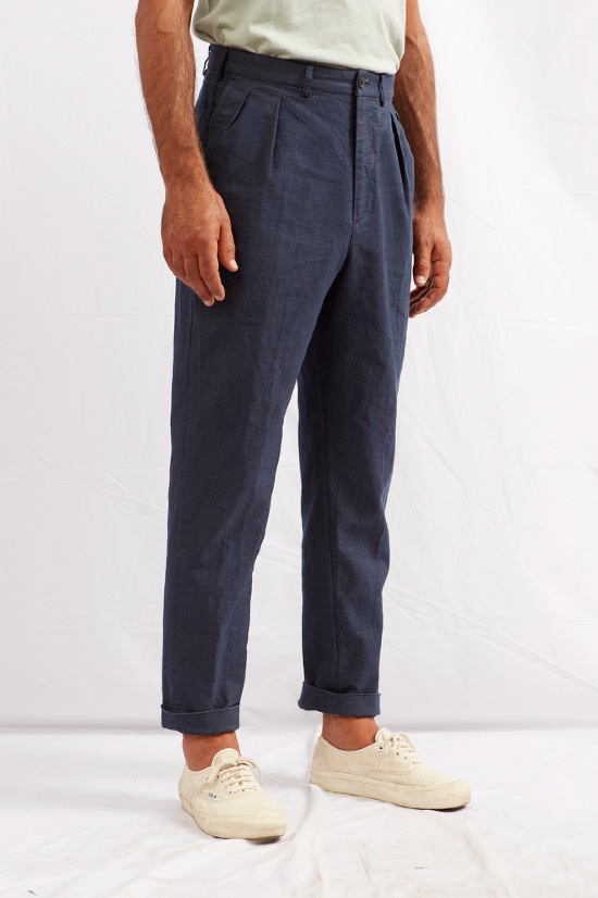 A.B.C.L LUCIO COTTON LINEN PANT - NAVY DENIM