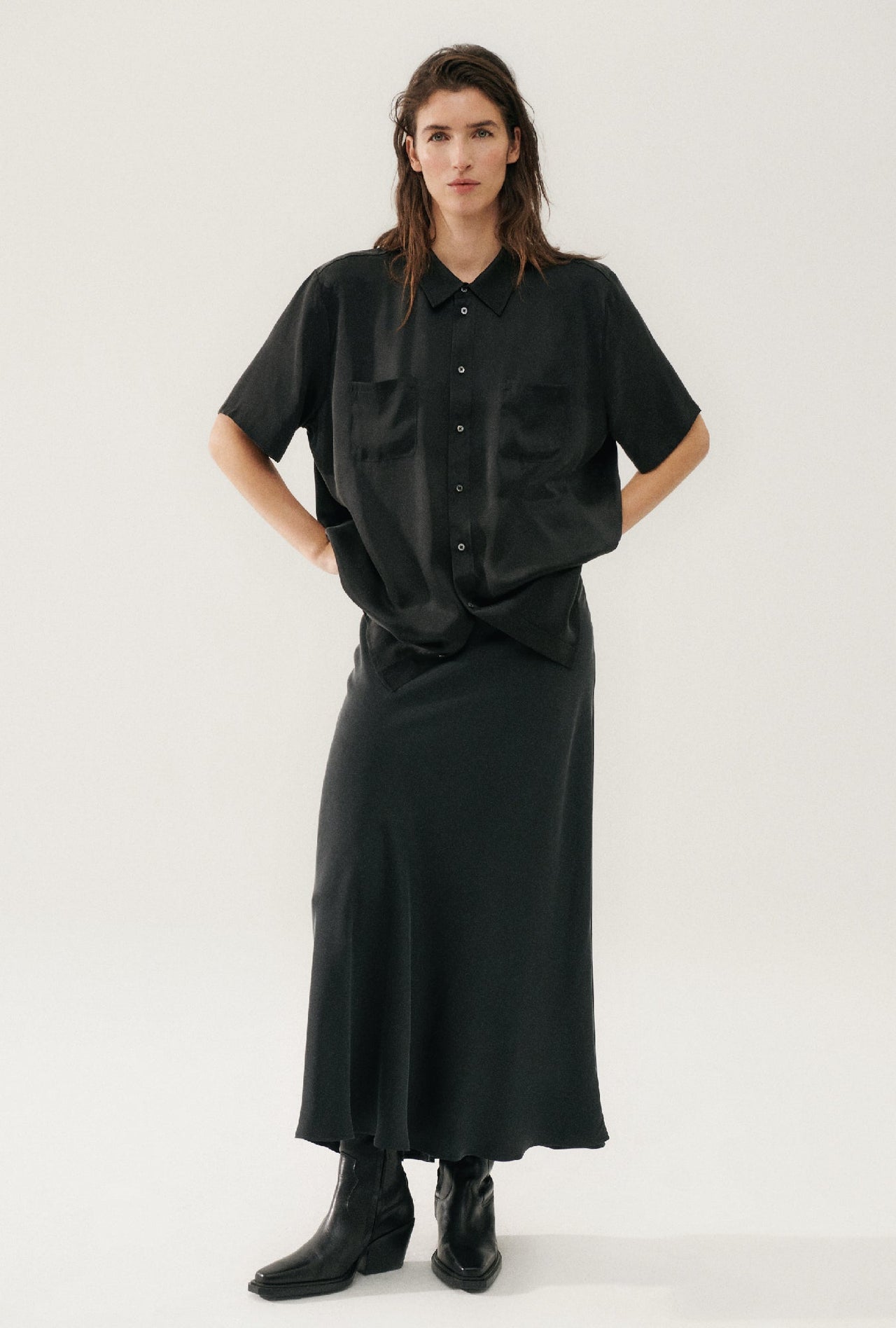 SILK LAUNDRY LONG BIAS CUT SKIRT - 2 COLORS