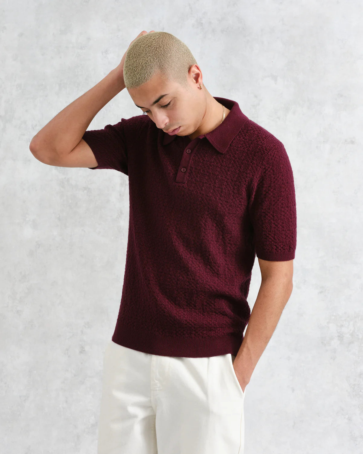 WAX LONDON NAPLES TEXTURED-CHECK STITCH POLO - 3 COLORS