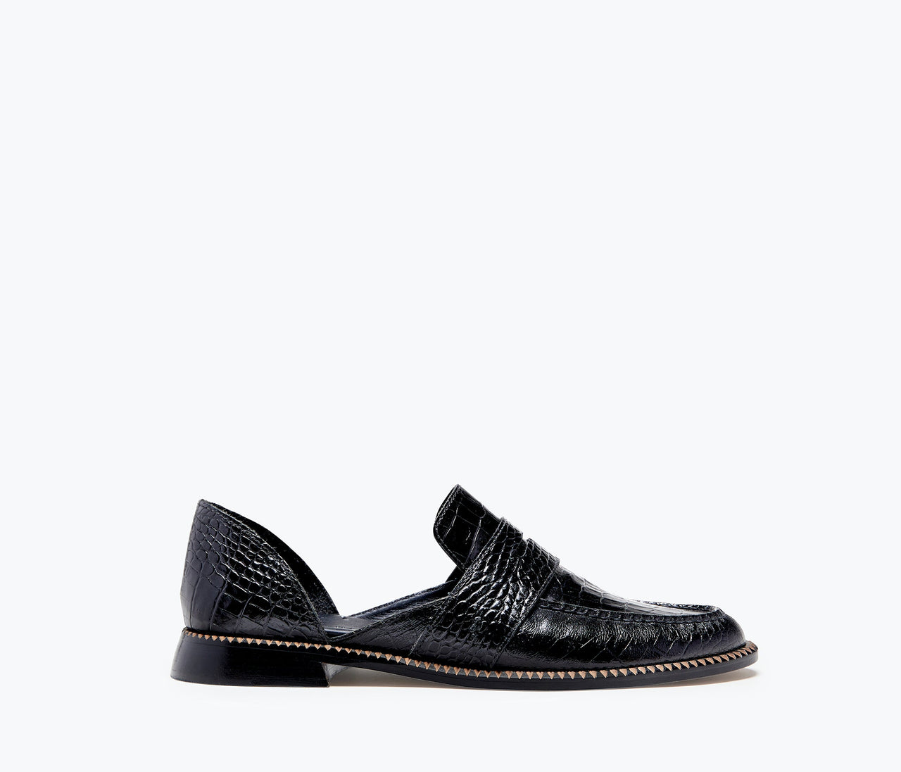 FRĒDA SALVADOR TASH D'ORSAY MOCCASIN - BLACK EMBOSSED CROC