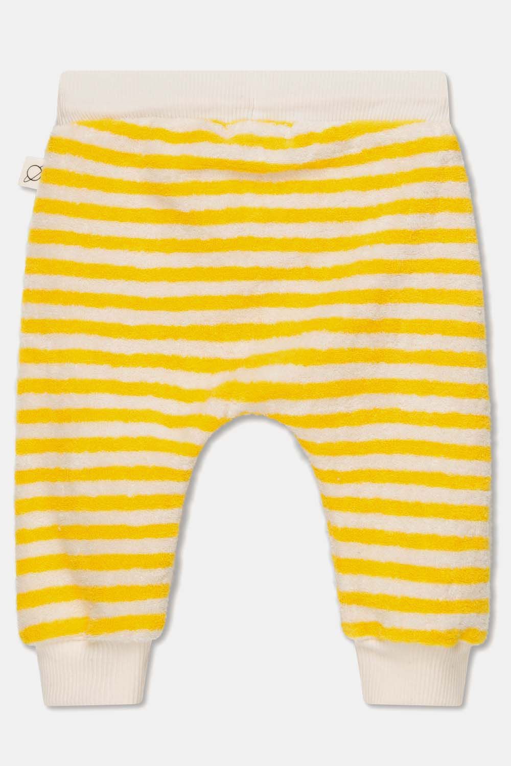 MY LITTLE COZMO TOWELING STRIPE BABY PANTS - YELLOW