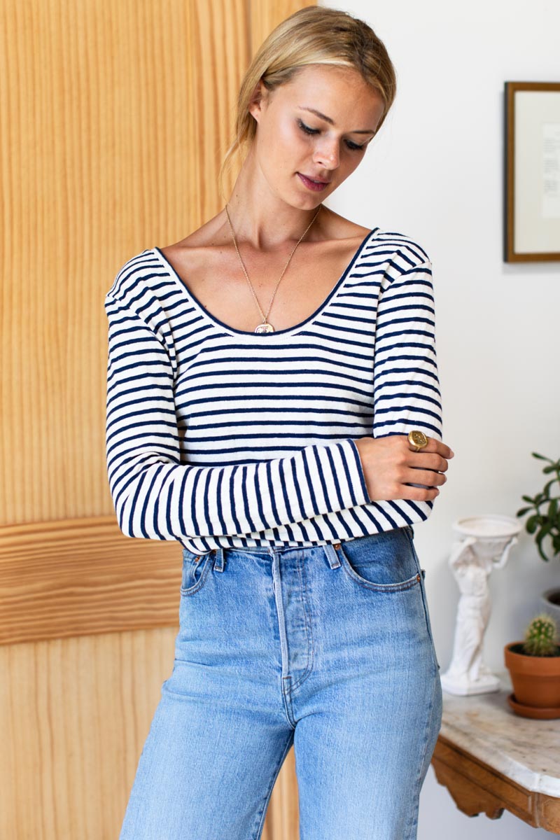 EMERSON FRY BALLET SCOOP NECK - NAVY STRIPE ORGANIC