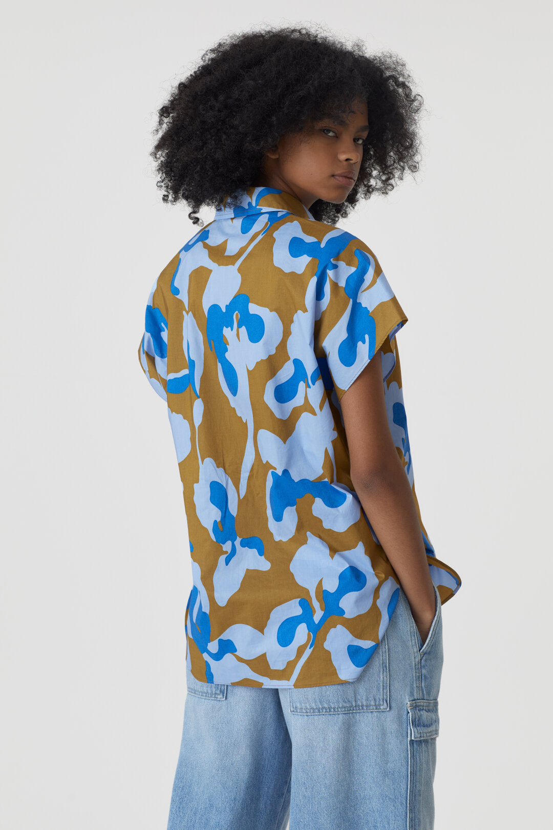 CLOSED WOMENS SHORT-SLEEVED BLOUSE WITH PRINT - OCEANIC BLUE