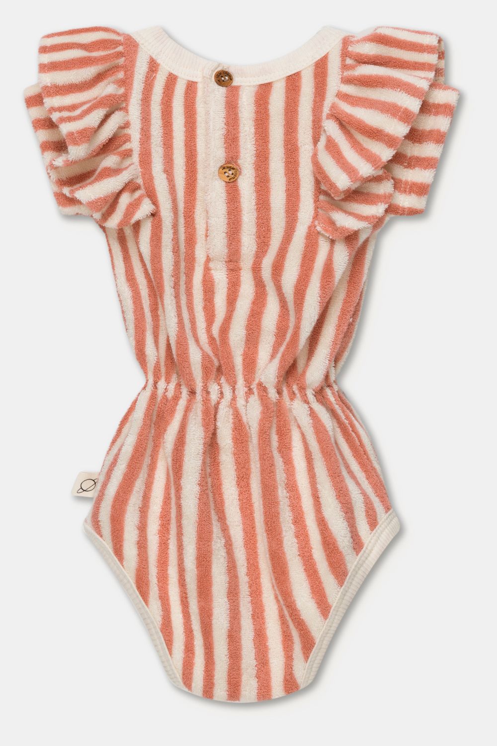 MY LITTLE COZMO TOWELING STRIPE BABY ROMPER - CORAL